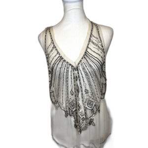 BKE Boutique Beaded Sequin Sheer Mesh Sleeveless Top Off White Womens L